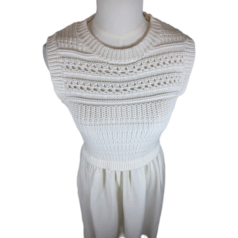 August Sky Cream Mixed Media Knit Sleeveless Midi Dress w/Pockets - Picture 3 of 11